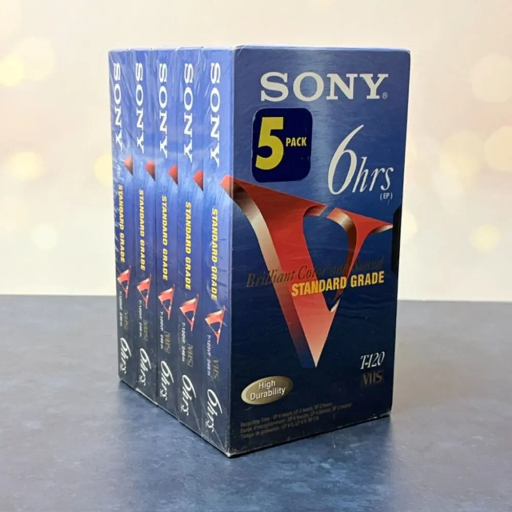 Sony T-120VF Blank VHS Tapes 5 Pack 6 Hour Standard Grade New Sealed